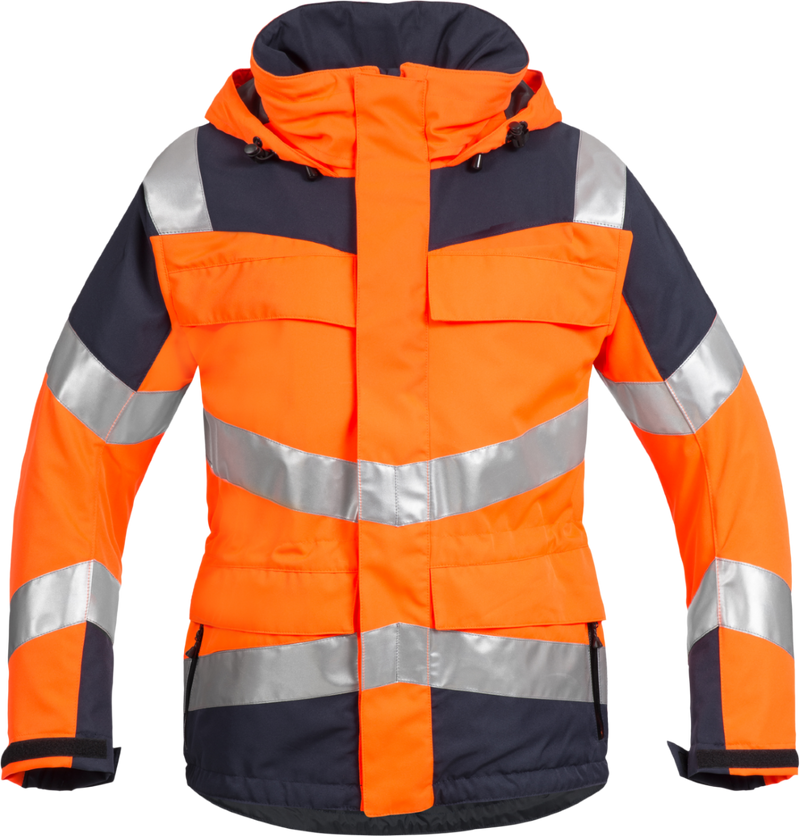 Jacke, Kaputze, Relfexstreifen, Floureszierend, Orange, , Schwarz, Regenjacke, Outdoor, Warnschutz, Wetterschutz